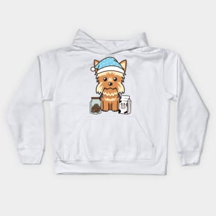 Funny yorkshire terrier is having a midnight snack Kids Hoodie